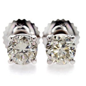 Real Diamond Stud Earrings Round Shape 0.91 TCW G/H VS1/2